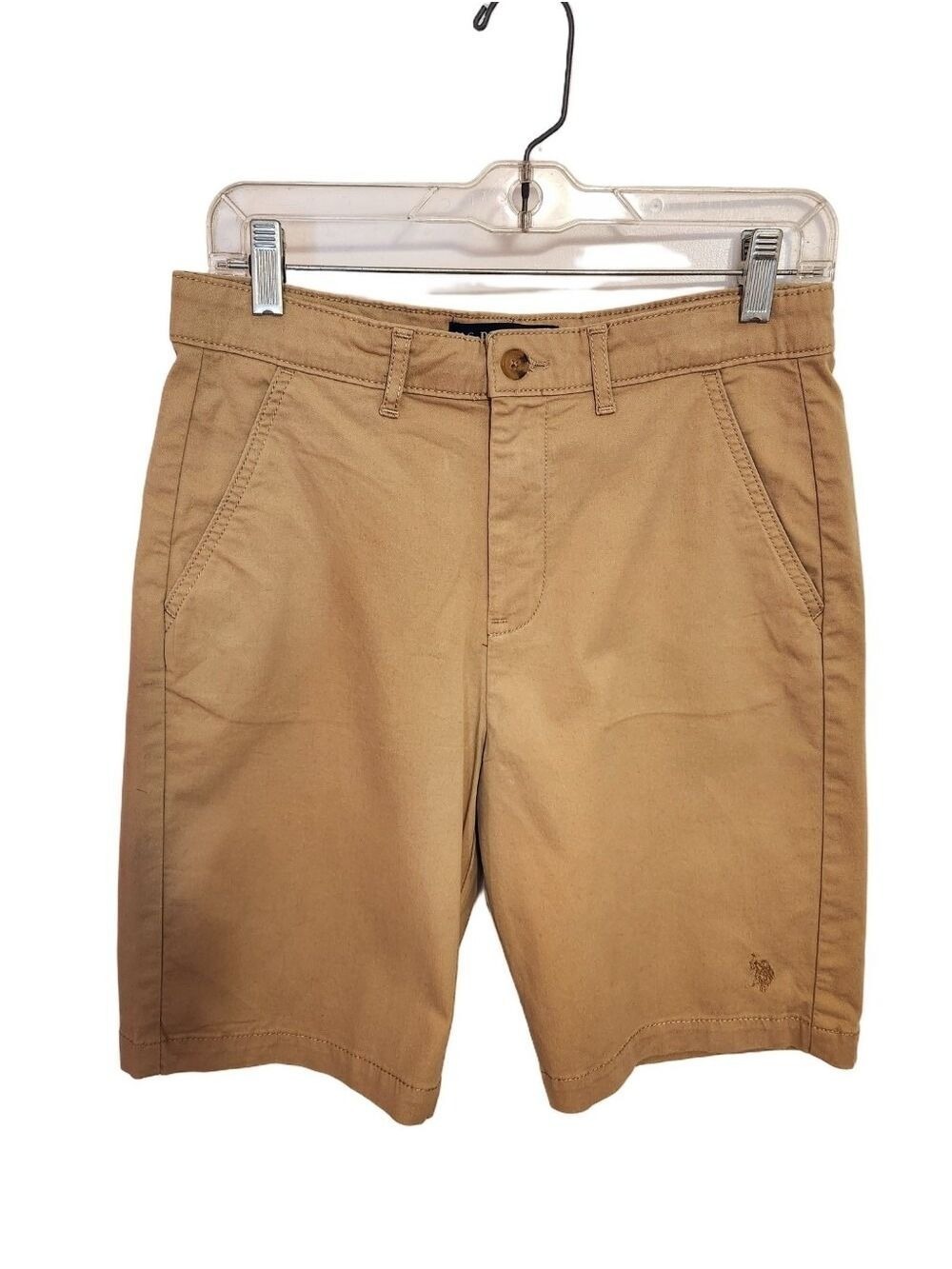 U.S. Polo Assn. Chino Twill Flat Front Fly Zip Khaki Shorts Tan Boy's 18 - Picture 2 of 9